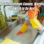 Person trying to clear a plugged kitchen sink drain